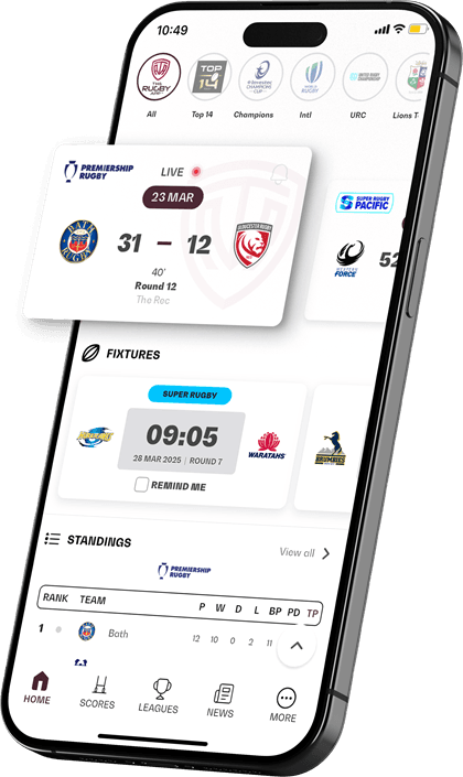 The Rugby App live scores screen